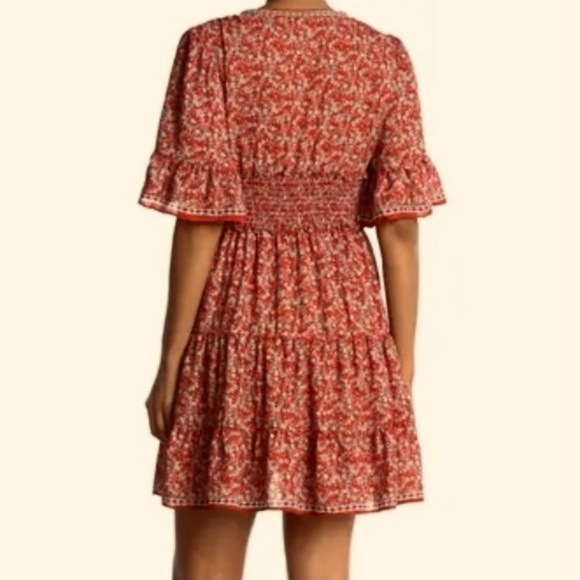 🔥 Max Studio Floral Flutter Boho Prairie Surplice Dress L New - Picture 6 of 13